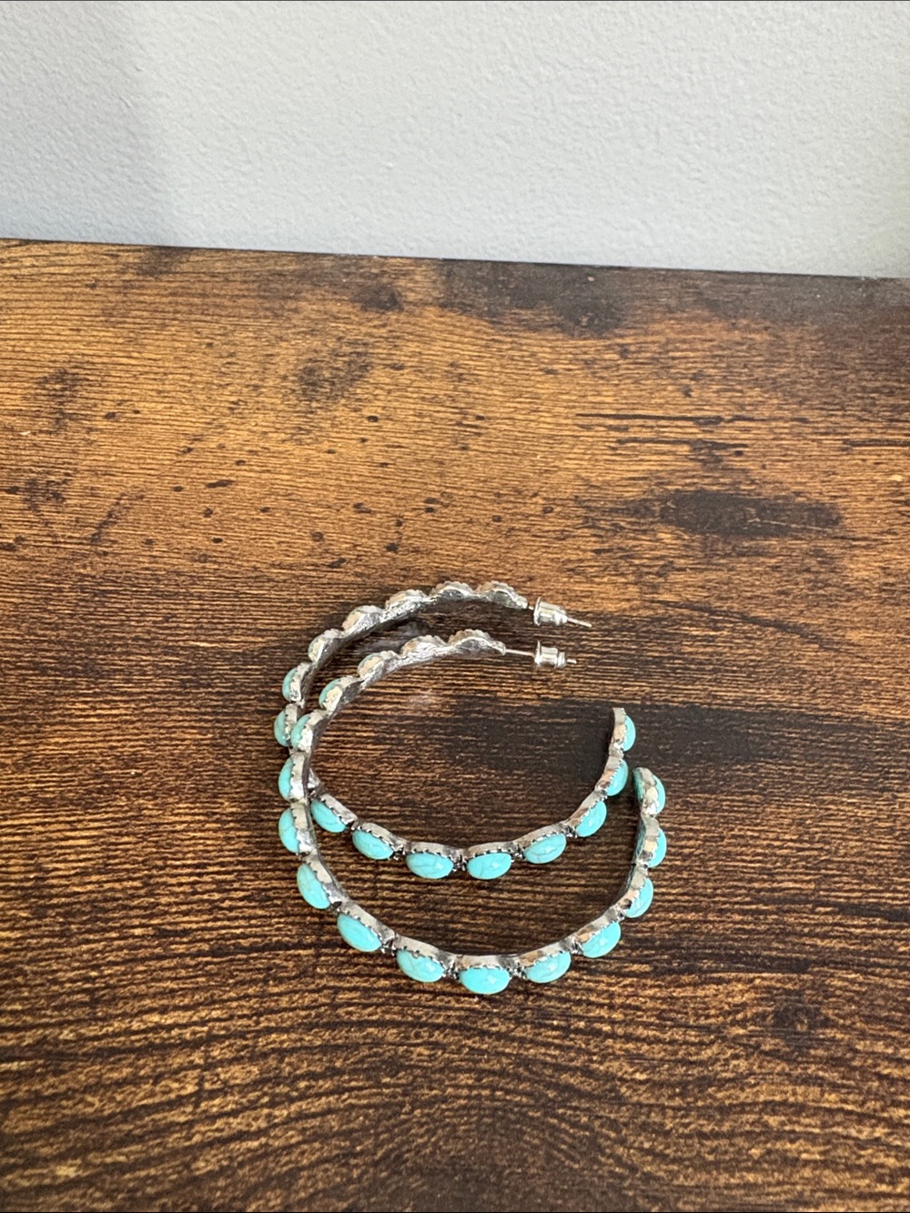 Turquoise Stone Hoop Earrings - Women Jewelry